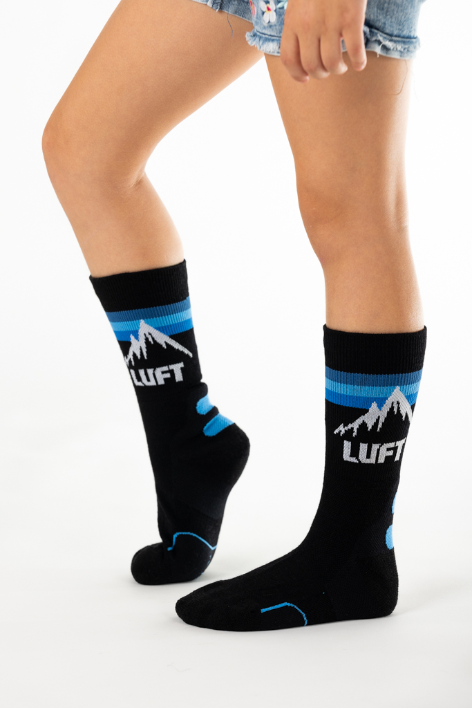 Otroške nogavice MERINO SPECIAL Storžič, črne/modre črte