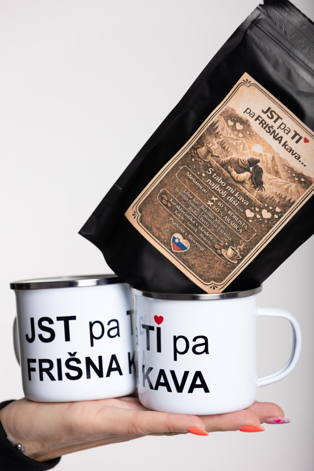 Emajlirana šalčka »JST pa TI pa FRIŠNA KAVA«