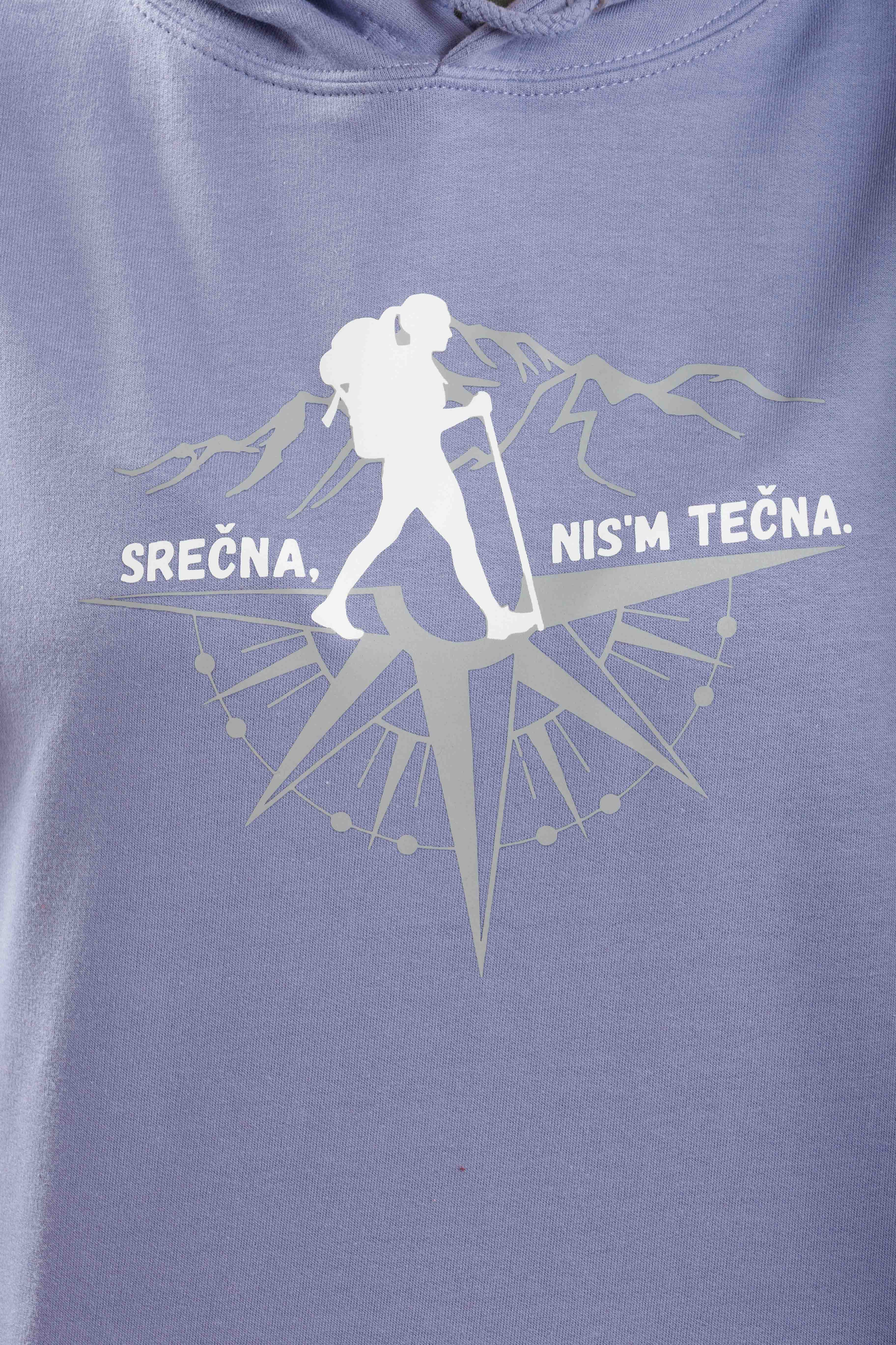 Pulover s kapuco Srečna nisem tečna, vijolčna
